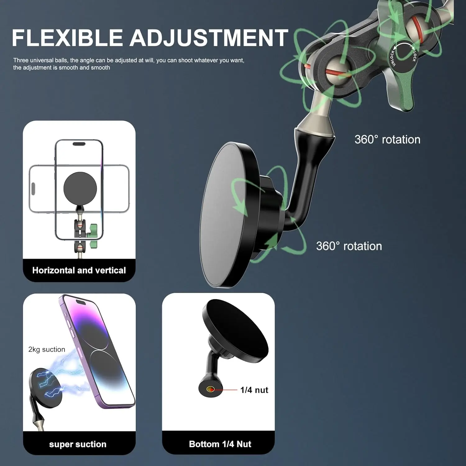 Nuevo 360 ° Soporte magnético para teléfono móvil para iPhone Samsung Smartphone adaptador de montaje en trípode para funda MagSafe soporte para teléfono - imagen 4