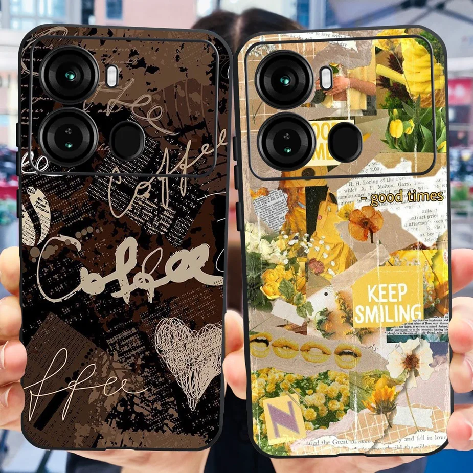 Funda de silicona blanda transparente para teléfono, carcasa trasera de lujo con flores pintadas para Itel P40 Pro P40 + P683L - imagen 3