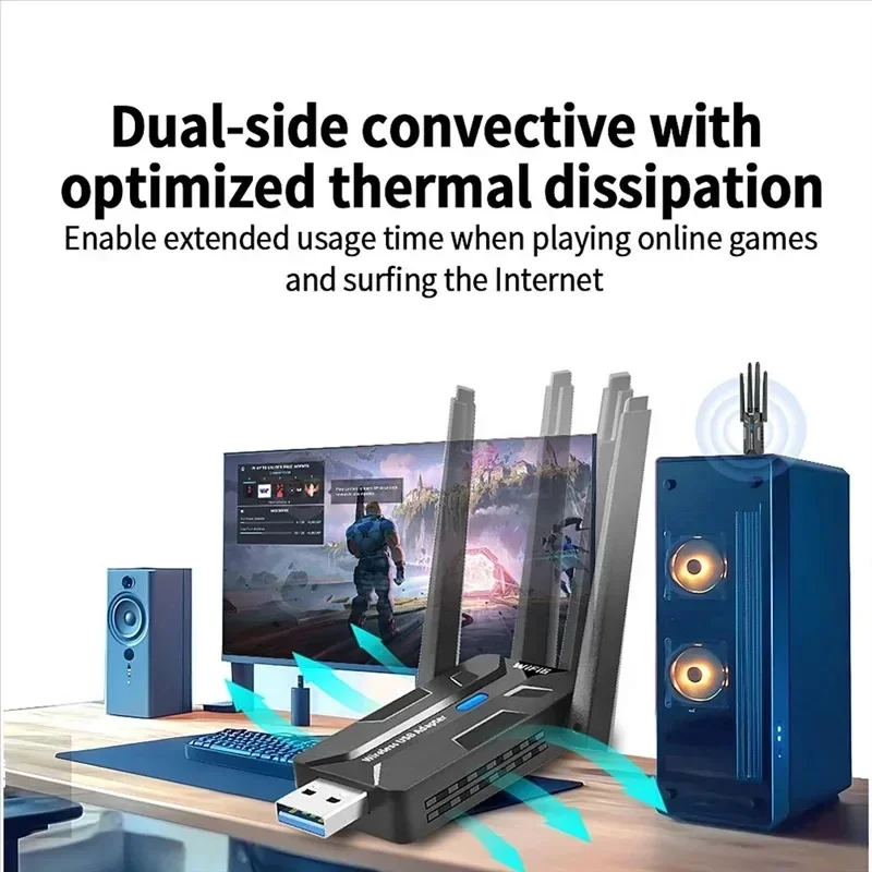 Tarjeta de red de 1800Mbps WiFi 6 USB 3,0 adaptador inalámbrico de doble banda 2,4G/5G, transmisor receptor de red sin controlador para ordenador portátil - imagen 4