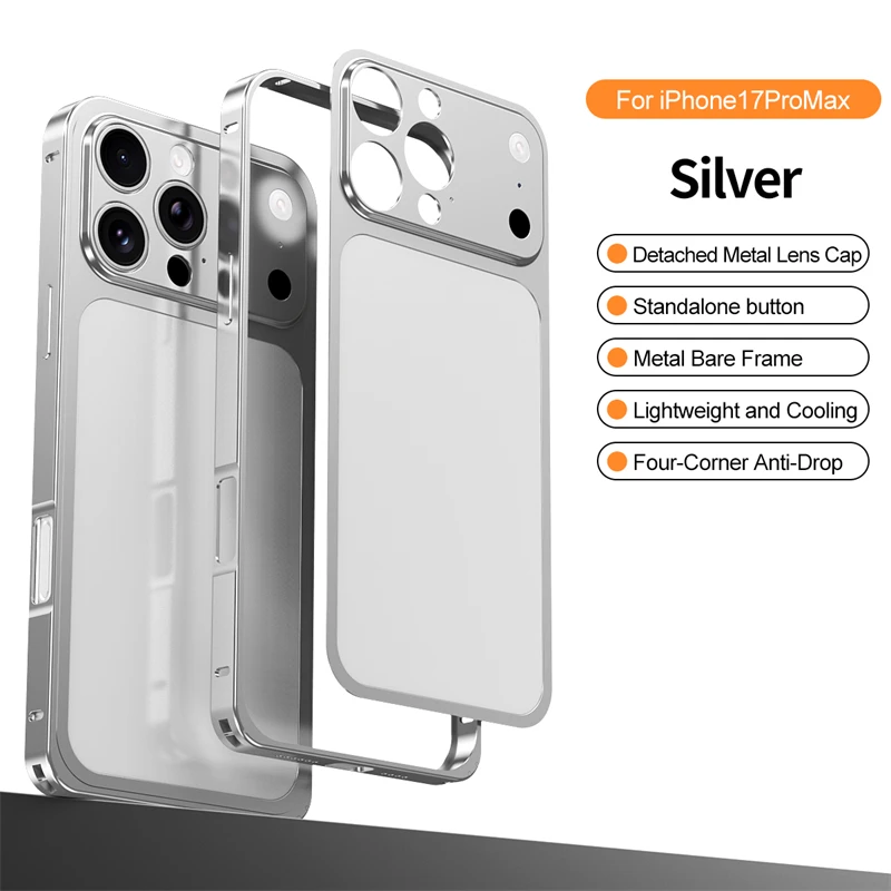 Funda de lujo resistente de aleación de aluminio con marco delgado para IPhone 13, 14, 15, 16 17 Pro Max, cubierta protectora a prueba de golpes con plano posterior de Metal a la moda - imagen 3