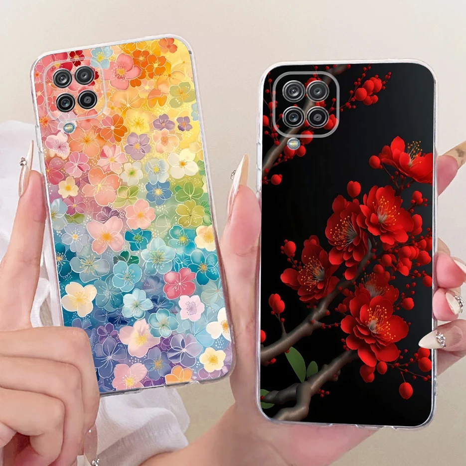 Para Samsung Galaxy A12 funda F12 M12 flores coloridas funda pintada suave funda de teléfono delgada para Samsung A12 M 12 Galaxy M12 F12 bolsas - imagen 2