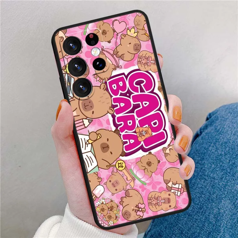 Funda con patrón de dibujos animados de capibara para Samsung Galaxy Note 20 10 9 8 A24 A34 M13 M31 M32 M52 M62 Ultra Lite funda de teléfono negra - imagen 4