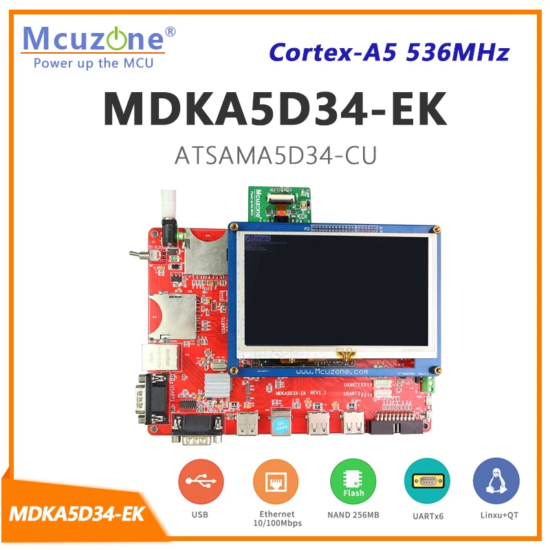 ATSAMA5D34 MDKA5D34-EK, CPU Cortex-A5 de 536MHz, 256MB DDR2, 256MB NAND,HS USB, ISI(OV2640), Linux 4.9
