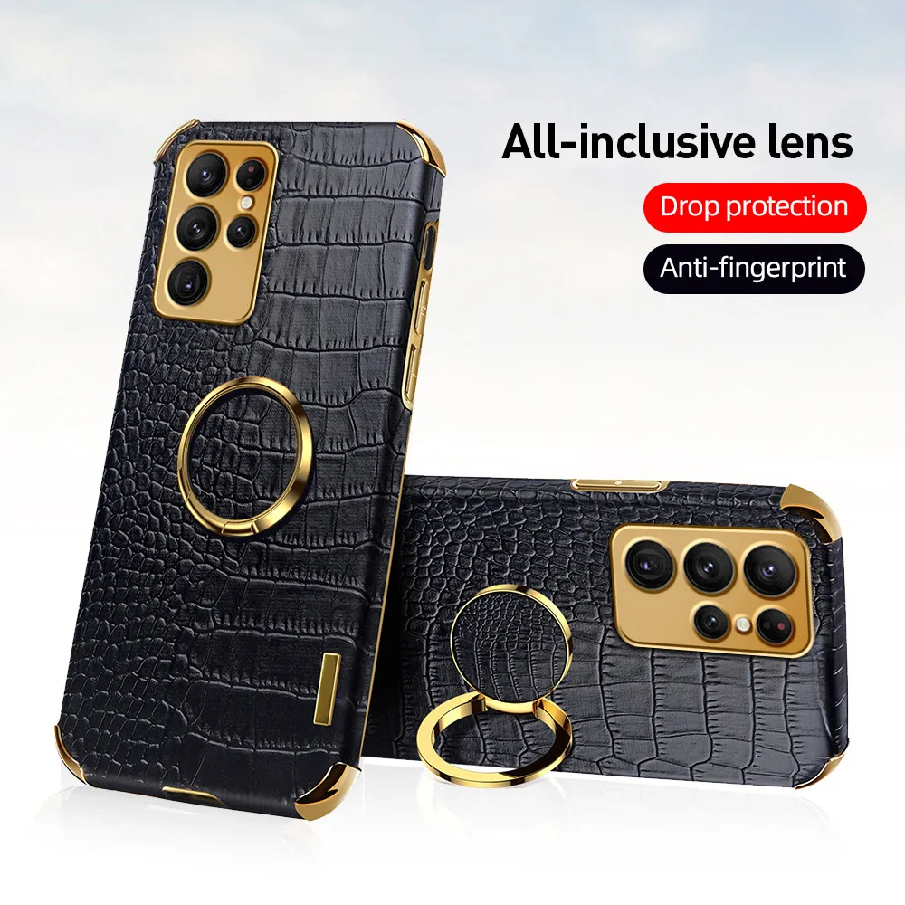Funda de cuero con anillo magnético para Samsung S23 Ultra, cubierta suave a prueba de golpes para cámara Samsung Galaxy S23 Plus S 23