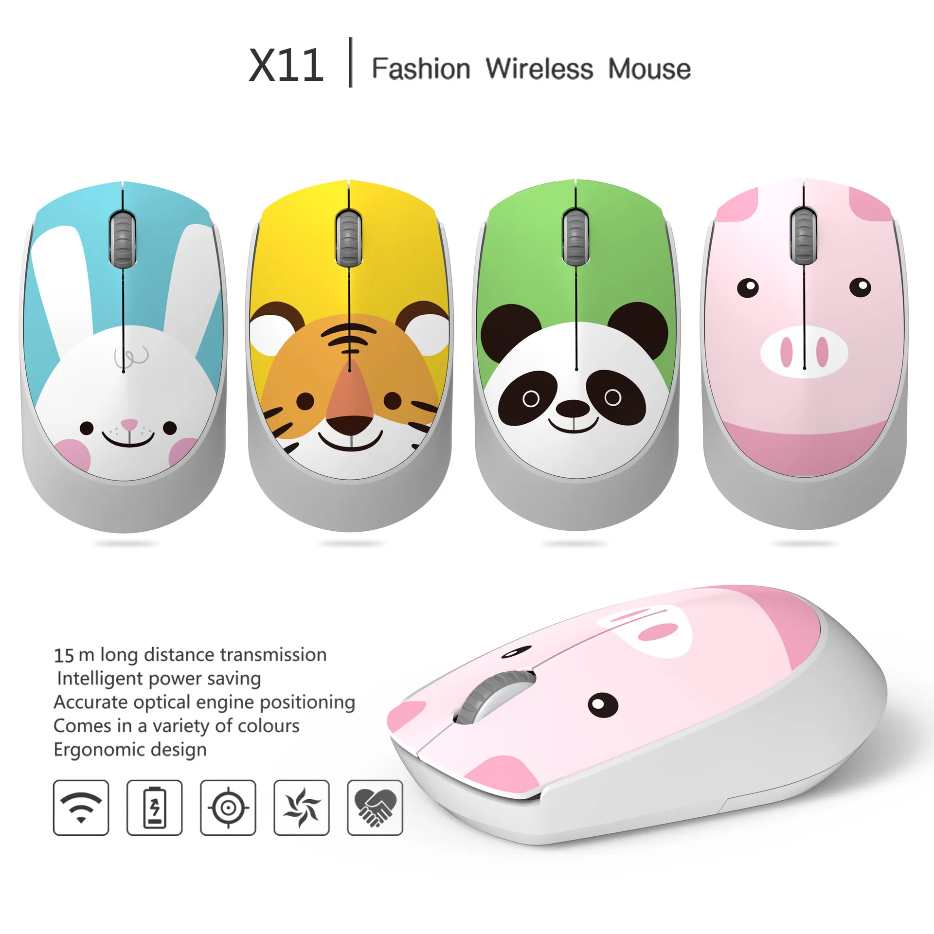 Ratón inalámbrico con batería y receptor USB, 12 animales de dibujos animados, bonito Panda, Tigre, ratón para ordenador, oficina, regalos para estudiantes - imagen 4