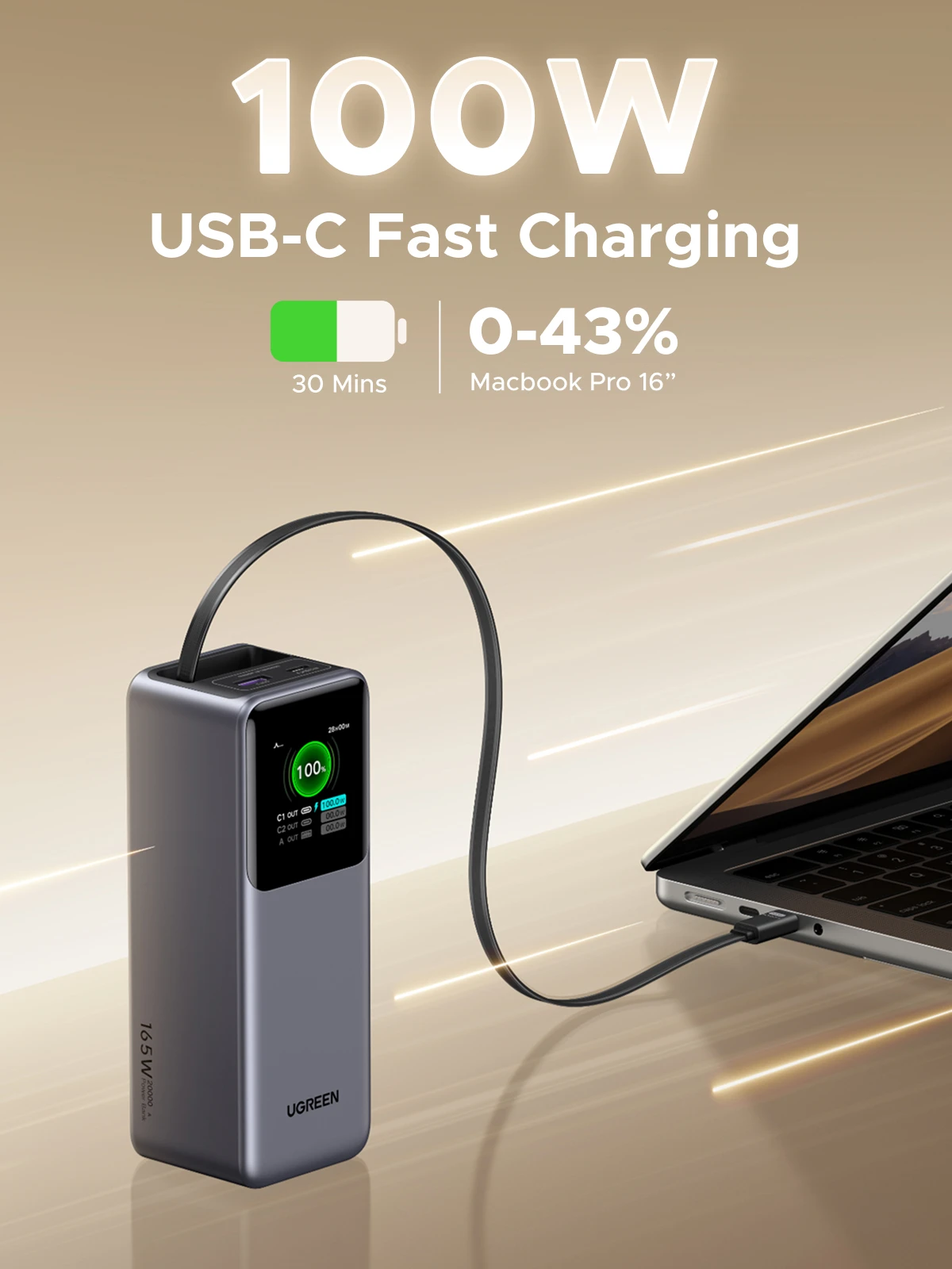 [Certificado KC]UGREEN 165W 20000mAh Power Bank portátil PD batería externa PowerBank para Macbook Pro 140W 100W carga rápida - imagen 5