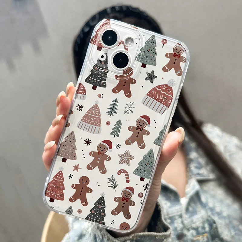 Funda transparente navideña de hombre de jengibre para iPhone 16 15 14 13 12 Mini 11 Pro Max XS X XR 8 7 Plus Funda de silicona a prueba de golpes
