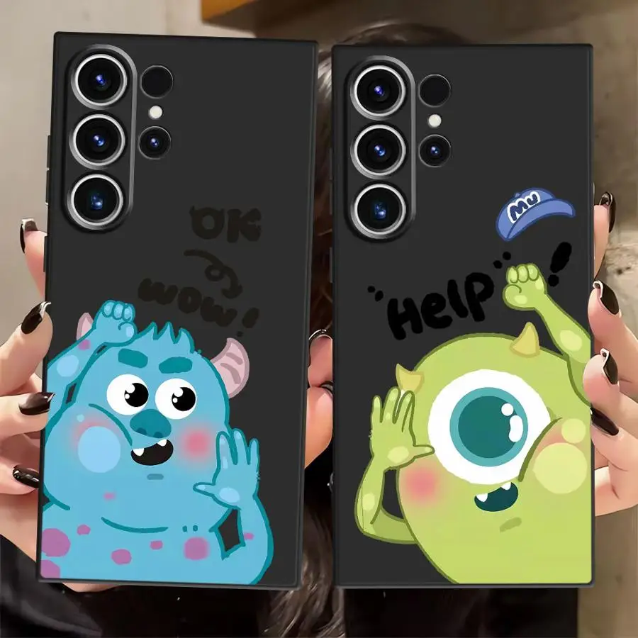 Funda de teléfono suave negra con dibujos de Disney Monsters Inc para Samsung Galaxy S25 Edge S23 Ultra S24 Plus S21 FE S20