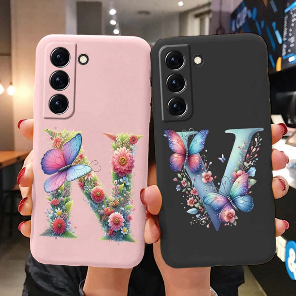 Funda de teléfono para mujer para Samsung Galaxy S21 FE S22 Plus, funda de parachoques para niñas, letra colorida, flor, mariposa, amor samsang s22 Ultra