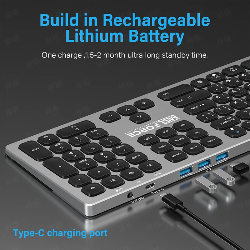 Teclado inalámbrico ruso con Bluetooth, dispositivo con concentrador tipo c, 108 teclas, usb, aleación de aluminio, para Windows, iOS, Android, ordenador de escritorio - imagen 3