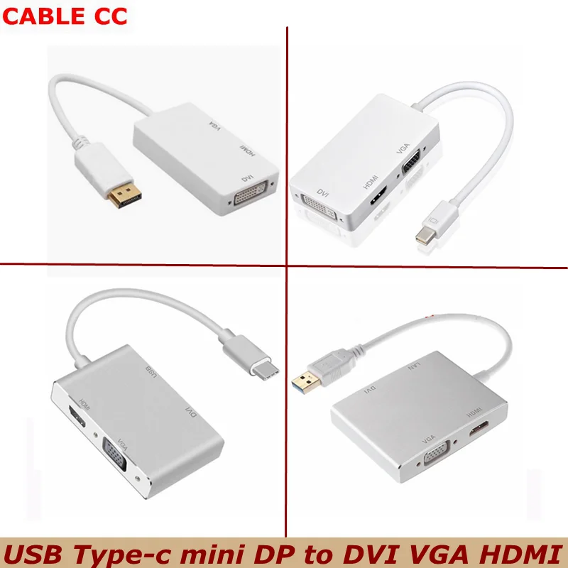 HD 1080P USB 3,0 tipo C Mini DP/DP a DVI 24 + 5 HDMI compatible VGA RJ45 adaptador macho hembra para PC proyector portátil HDTV