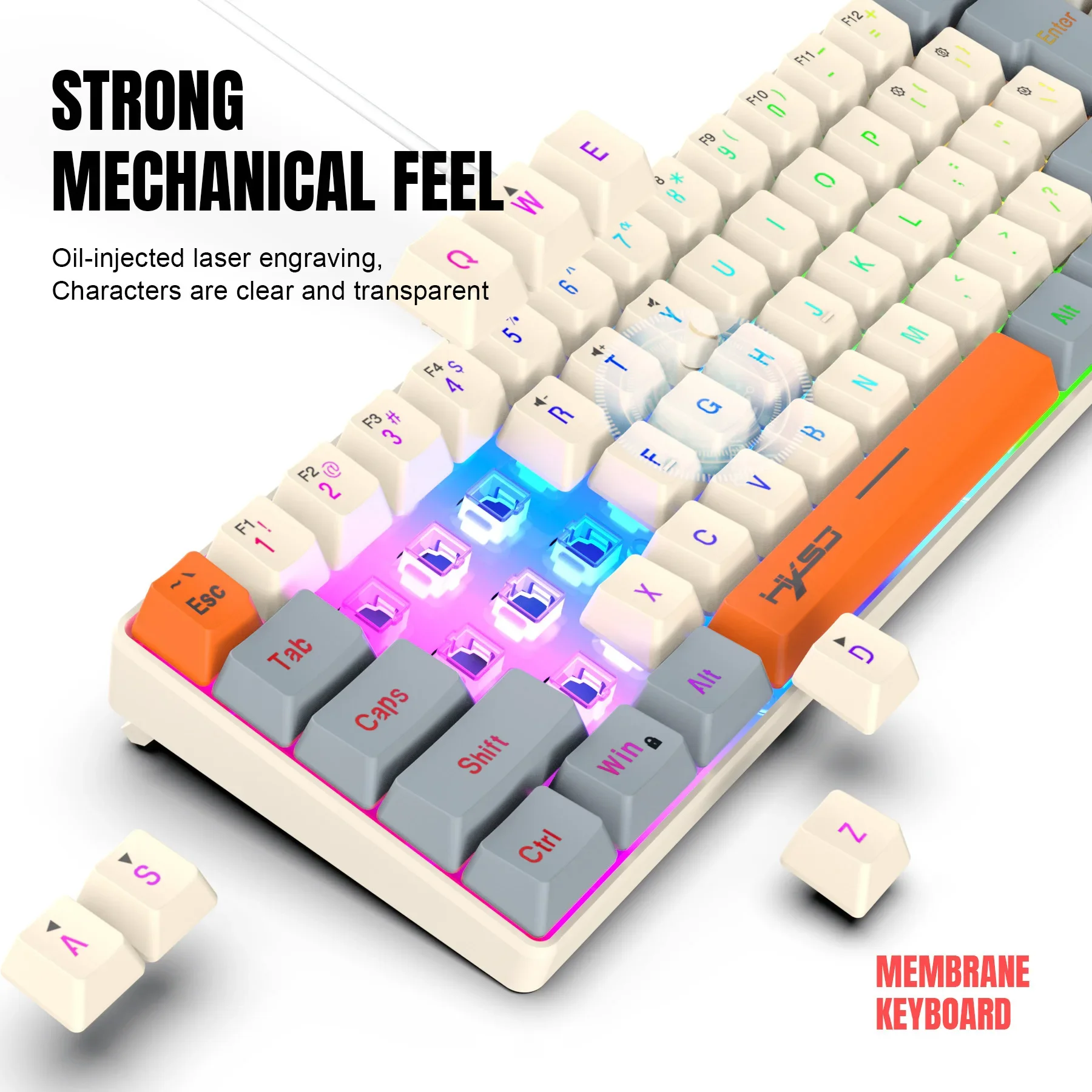 Teclado español para juegos, ordenador retroiluminado, Mini teclado con cable 60%, USB, ergonómico con retroiluminación, mini teclado para ordenador portátil - imagen 5