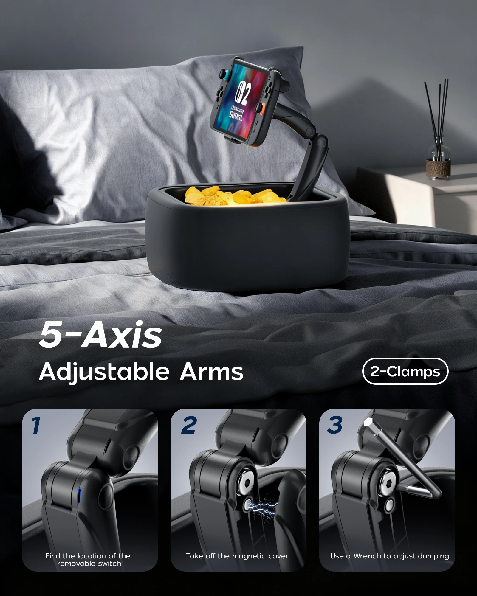 Soporte de almohada para juegos LULULOOK para tableta Nintendo Switch 2 y 4,7-14,6 ", soporte de almohada de gravedad para cubierta de vapor (lavable a máquina) - imagen 5