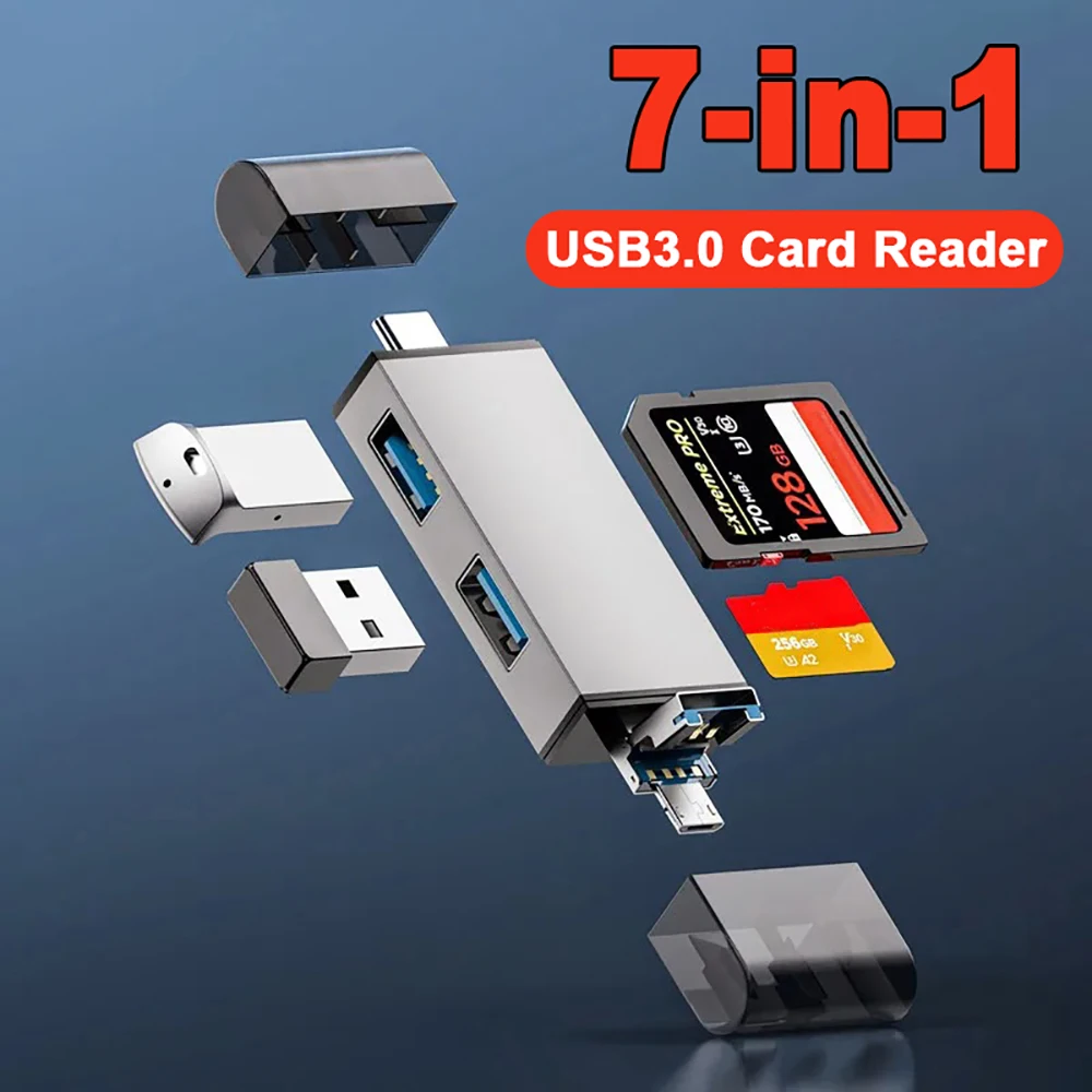 Lector de tarjetas USB 3,0 SD TF adaptador OTG unidad Flash USB USB3.0 2,0 Micro a tipo C 7 en 1 accesorios para lector de tarjetas de memoria inteligentes