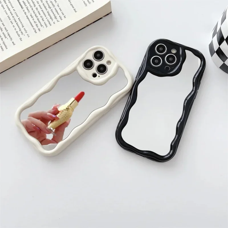 Funda de espejo de maquillaje con borde ondulado rizado 3D de lujo para Xiaomi POCO X7 X6 X5 X3 M6 F6 Pro Mi 15 12T 12 11 Lite 5G NE - imagen 2