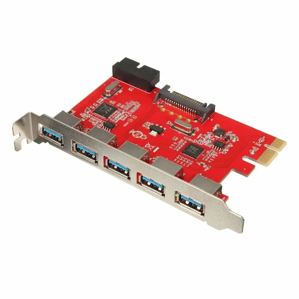 PCIE a USB 3,0 5 puertos USB3.0 HUB a PCI-E Express adaptador de tarjeta 20 pines 15 pines SATA para XP WIN 7 8 10