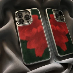 Funda de Teléfono con Diseño Retro de Flores Rojas Escarchadas y Borde Plateado, de TPU Anti-caídas para iPhone XR/11/12/13/14/15/16/17 Pro Max