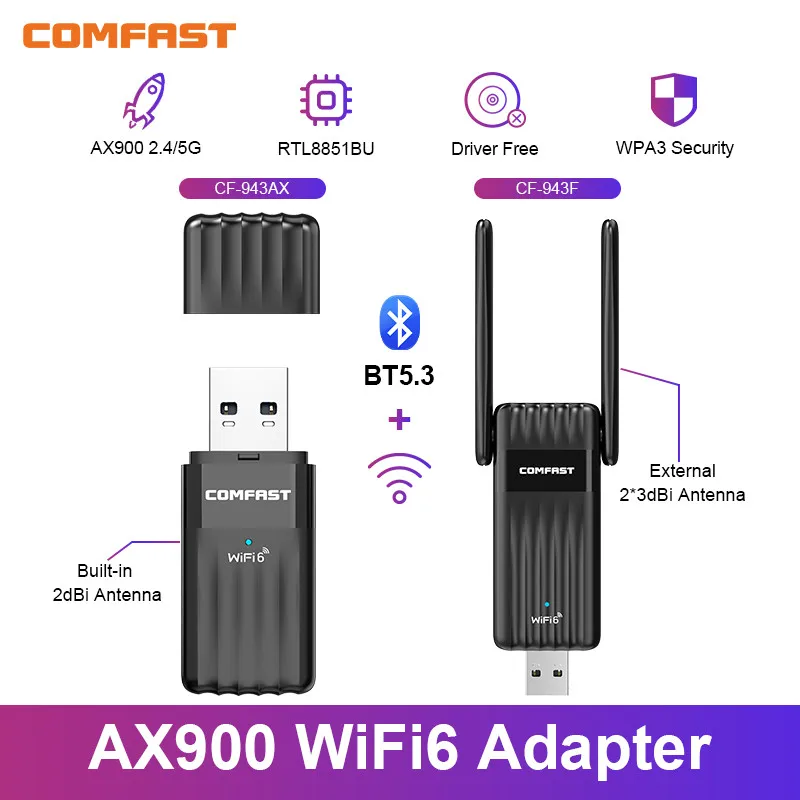 Comfast AX900 Adaptador WiFi 6 USB Dual Band - Bluetooth 5.3