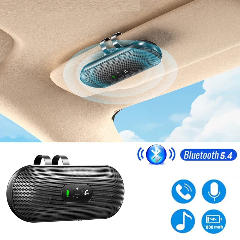 Kit manos libres Bluetooth 5,4 para coche, altavoz con visera, reproductor de música, altavoz de 6W, receptor de música inalámbrico con asistente de voz