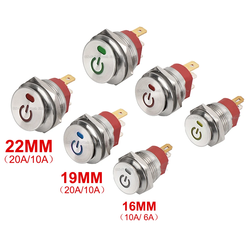 Interruptor basculante de botón de Metal de 16/19/22mm, acero inoxidable, 12V, 20A, autobloqueo, dos posiciones, interruptores de palanca para coche, ON-OFF, 220V, 15A, 3 pines - imagen 5