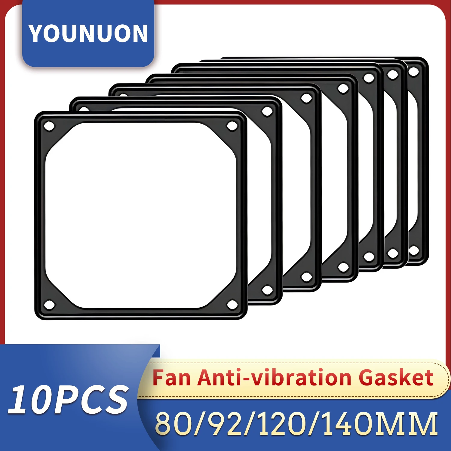 10 Uds 80mm 90mm 92mm 120mm 140mm junta de ventilador de silicona antivibración almohadilla de junta de silenciador reductor de ruido para ventilador de cubierta de ordenador de PC