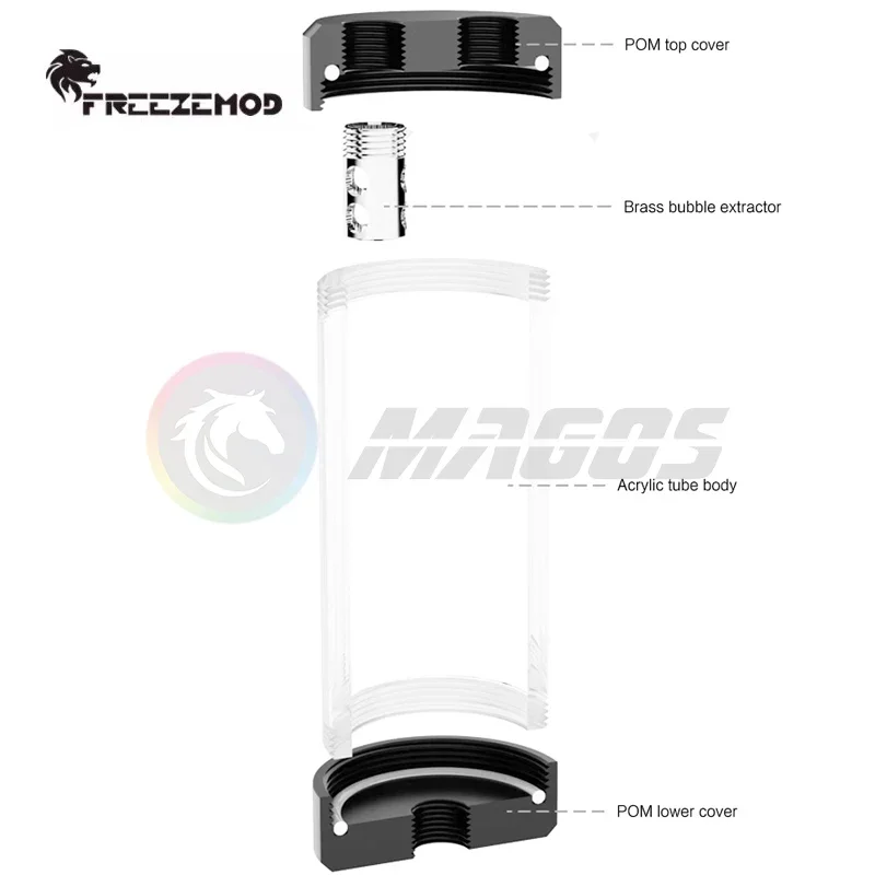 FREEZEMOD depósito de refrigeración por agua para computadora, tanque de agua cilíndrico OD50MM cubierta POM de 3 agujeros antiespumante incorporado, YSX-PMB de 70mm-320mm - imagen 5