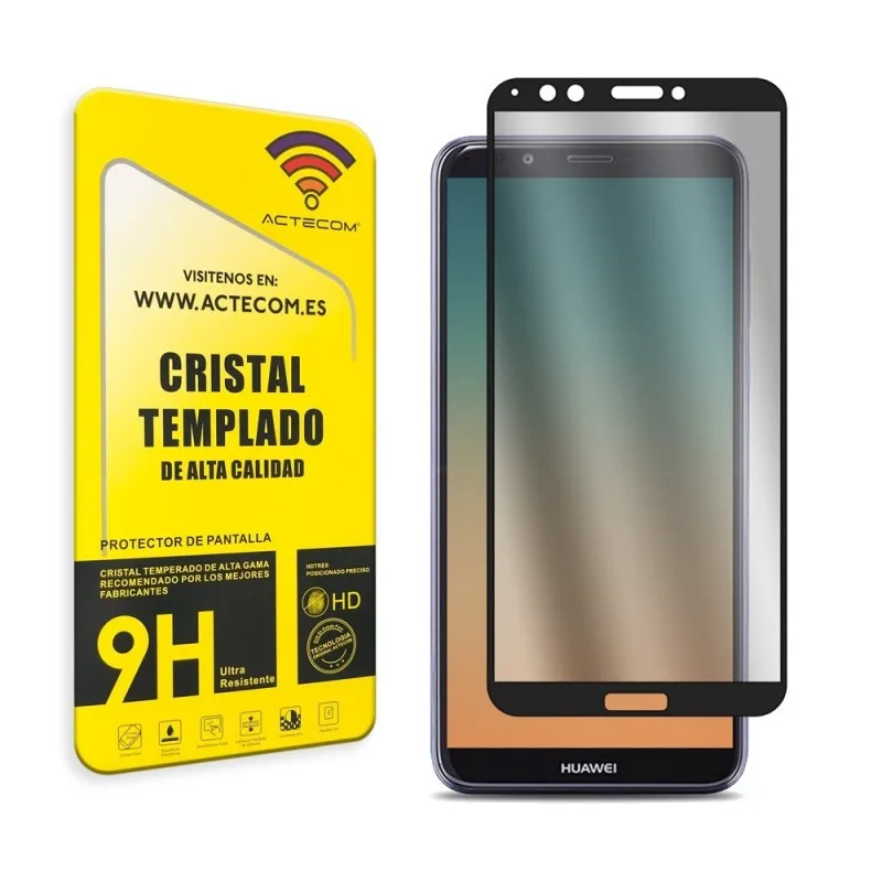 ACTECOM HUAWEI Y7 2018 5D COMPLETO NEGRO Cristal Templado Protector de Pantalla vidrio calidad 9h transparente premium - imagen 2