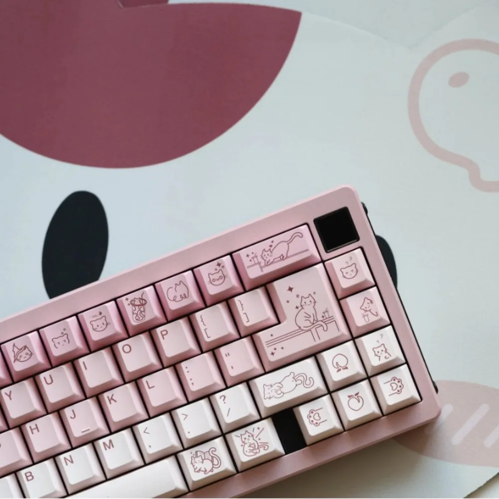 Juego de teclas con tema de yogur Mio PBT, tapa de teclado de gato rosa pálido personalizada, perfil de cereza, tapa de tecla bonita para chica para regalo de teclado mecánico - imagen 5