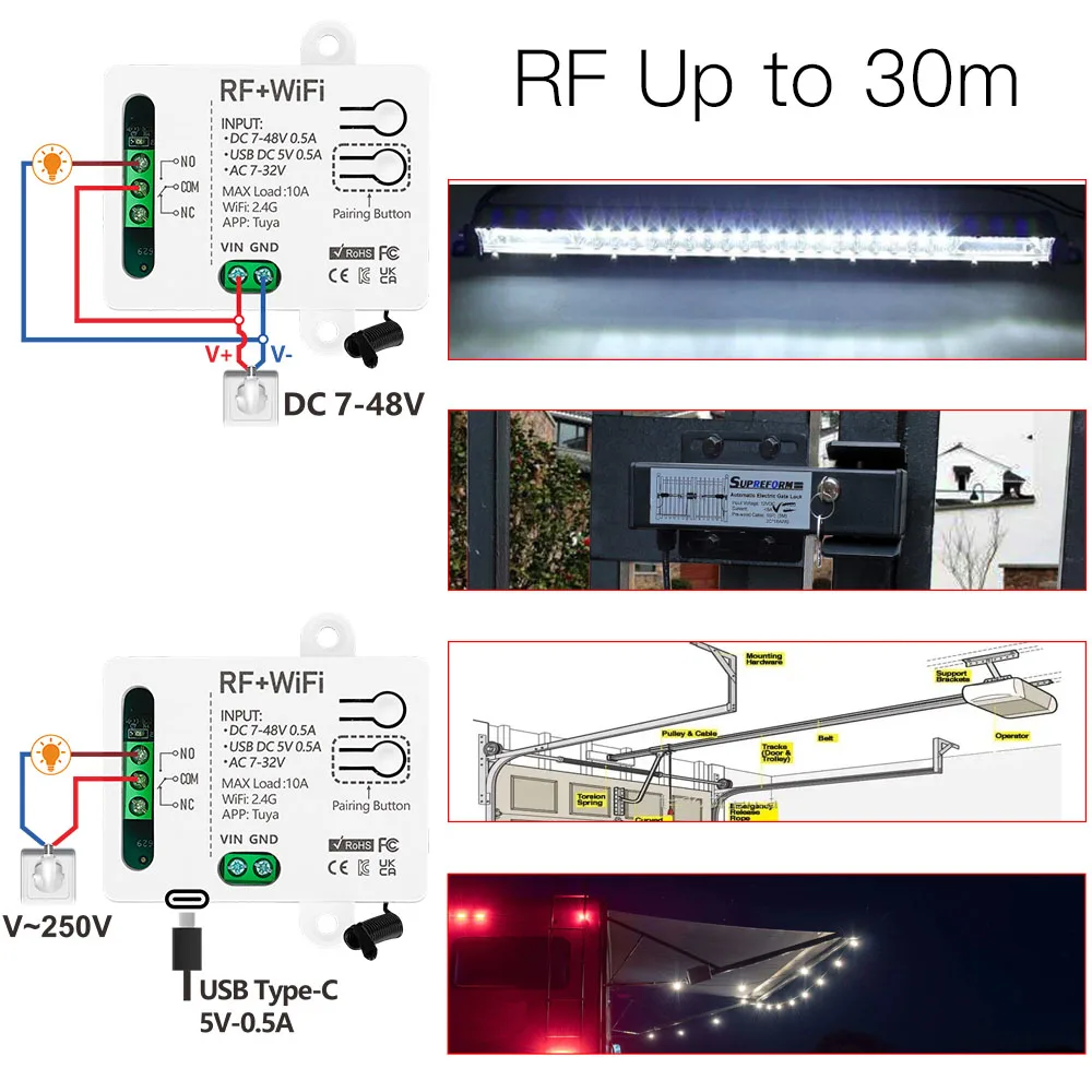 Módulo de interruptor inteligente Tuya Wifi AC DC 7V 12V 24V 48V USB 5V RF 433mhz Control remoto relé de 1/2 canales para Alexa Google Home - imagen 3
