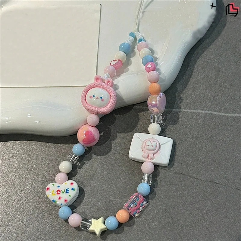 Y2K-Correa para teléfono con cuentas de Color de conejo, cadena con nudo, cordón para teléfono móvil, llavero, bolso, colgante para cámara, cubierta de Airpods - imagen 3