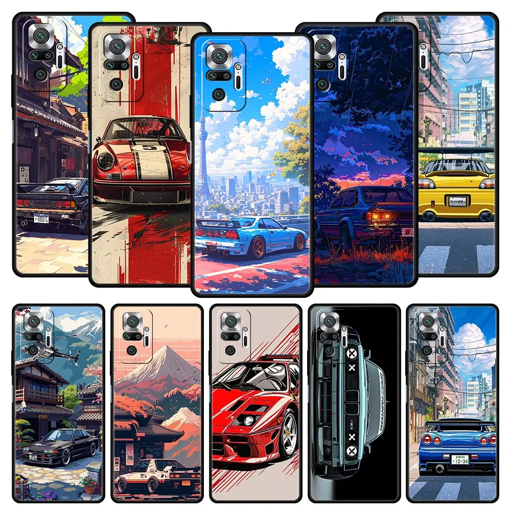 Funda de teléfono para Xiaomi Redmi Note 14 13 12 5G 11 10 Pro Plus 4G 9S 9 14C 13C 12C 10C 9C 9A cubierta suave JDM Tokyo Drift Sports Car
