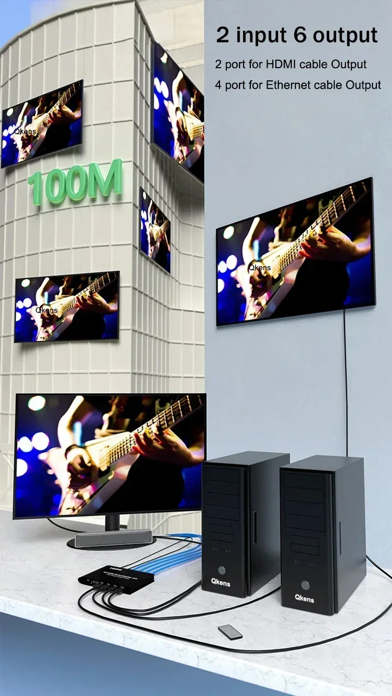 Transmisor divisor de interruptor HDMI 4K 2x6 con 2 puertos HDMI 4 puertos de Cable de red RJ45 Vs receptor extensor Ethernet HDMI 4K 120M - imagen 4