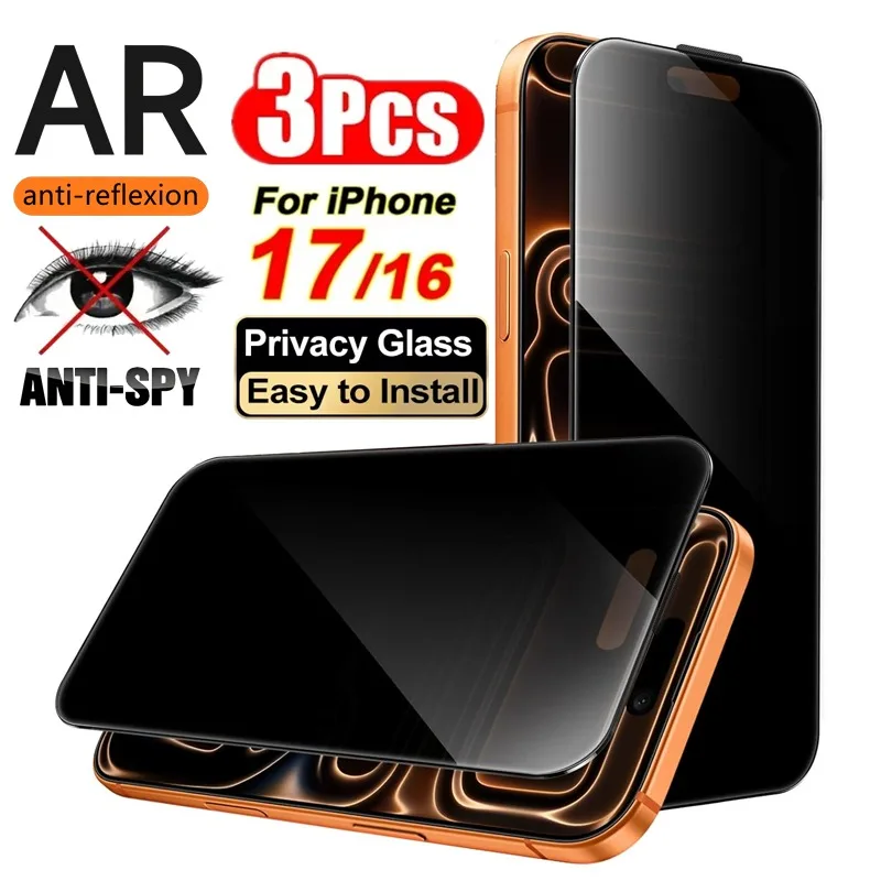 3 uds privacidad AR vidrio templado antirreflejo para iPhone 17 16 15 14 13 12 11 Pro Max protectores de pantalla antiespía fácil intall