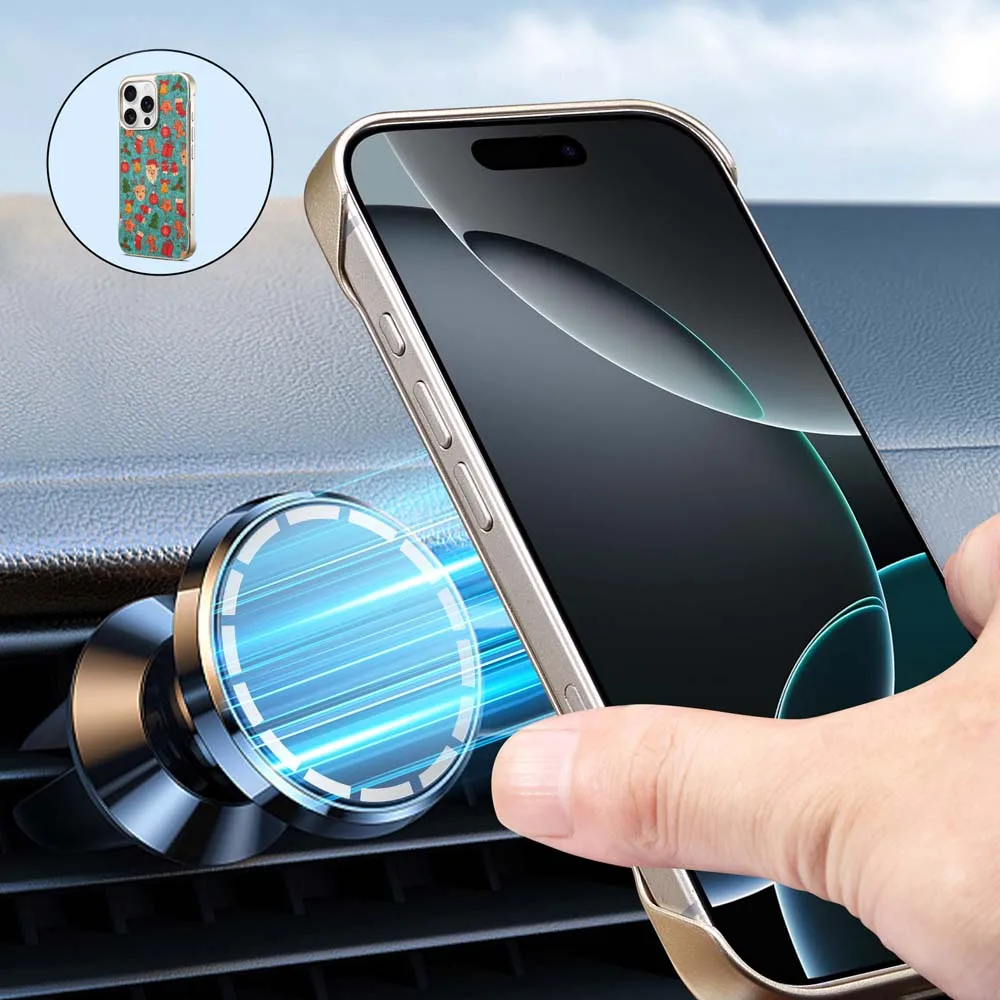 Para Magsafe árbol de Navidad Santa Claus mariposa funda de teléfono para iPhone 16 15 14 Pro Max Plus cubierta dura de PC de Color dorado magnético - imagen 4