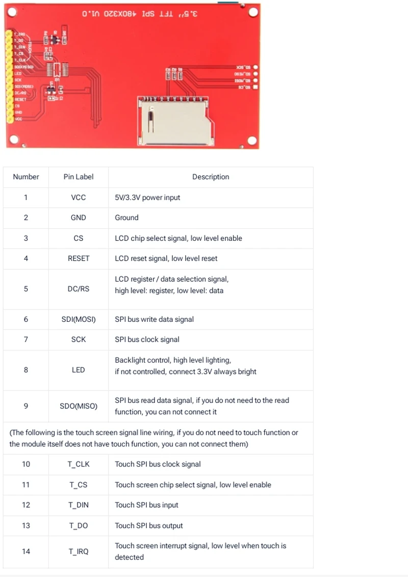 Módulo de pantalla táctil lcd tft de 320 × 480 de 3,5 pulgadas para pantalla Raspberry Pi 3,5 ”ILI9488 interfaz SPI bolígrafo táctil de pantalla - imagen 2