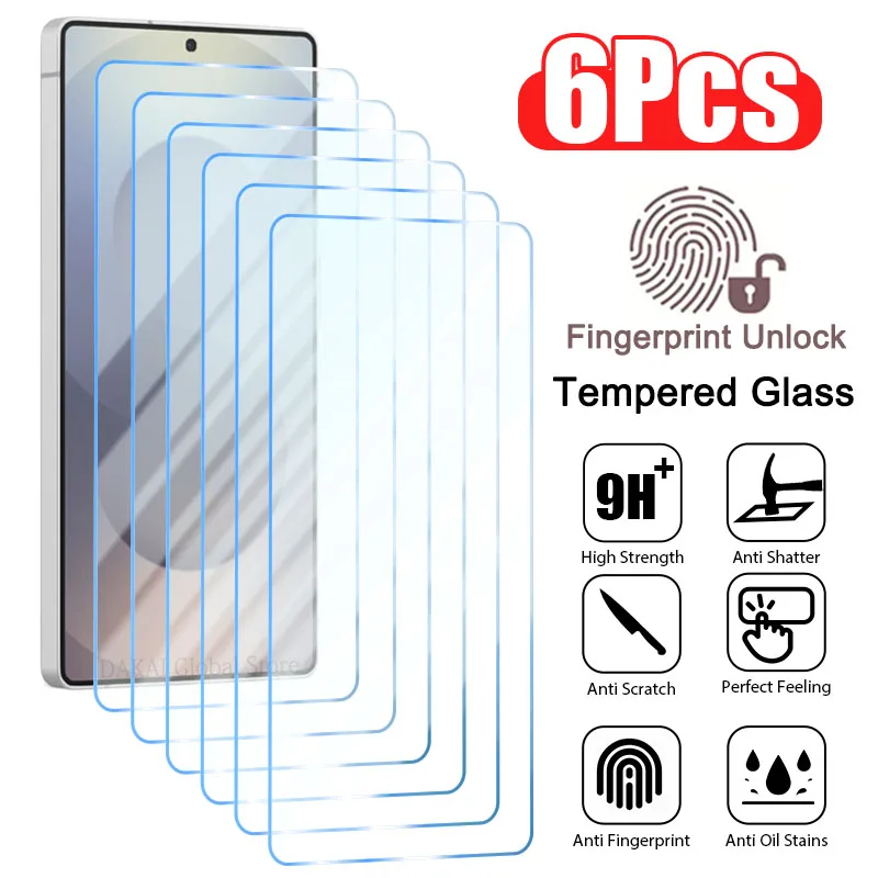 Protector de pantalla de 6 uds para Samsung Galaxy S23 S24 S25 Ultra S22 S21 Plus S20 S21 FE 5G vidrio templado desbloqueo de huellas dactilares - imagen 2