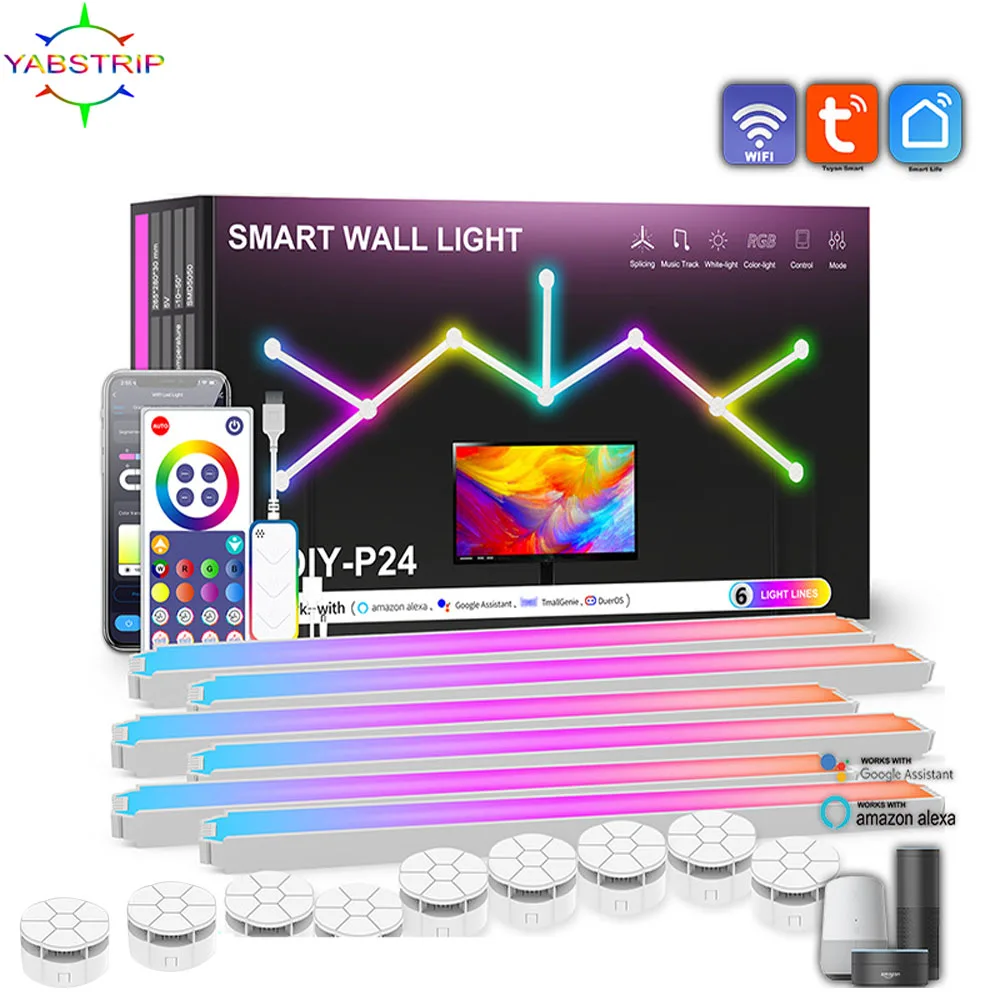 TuYa-Lámpara de pared inteligente LED con WIFI, barra USB de 5V, luz nocturna de ambiente DIY, música, ritmo para retroiluminación de TV, decoración de juegos de dormitorio - imagen 2