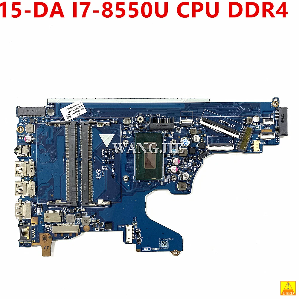 Para la placa base del ordenador portátil HP 15-DA con CPU SR3LC I7-8550U DDR4 L20371-601 L20371-001 EPK50 LA-G07EP 100% completamente probado