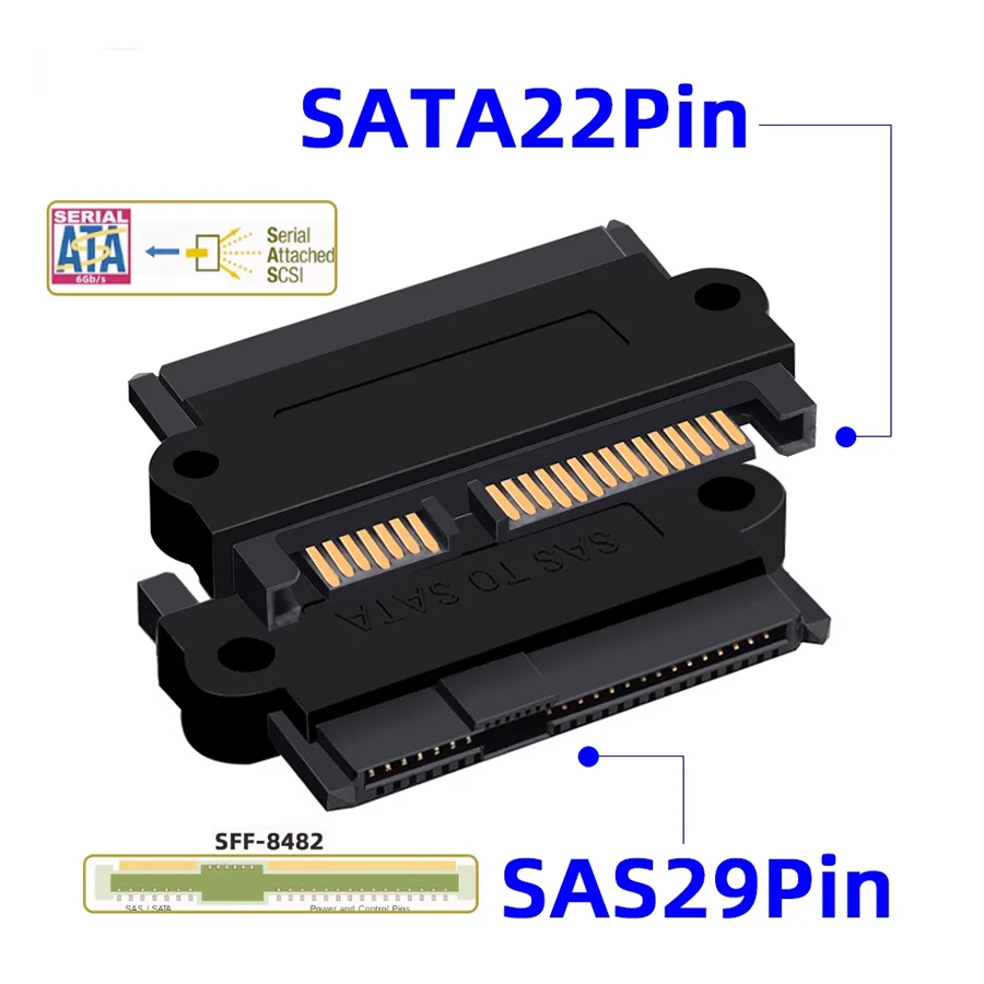 Tarjeta adaptadora convertidora SAS SFF-8482 de 22 pines a SATA de 7 pines + 15 pines para placa base de unidad de disco duro SAS Compatible con SATA