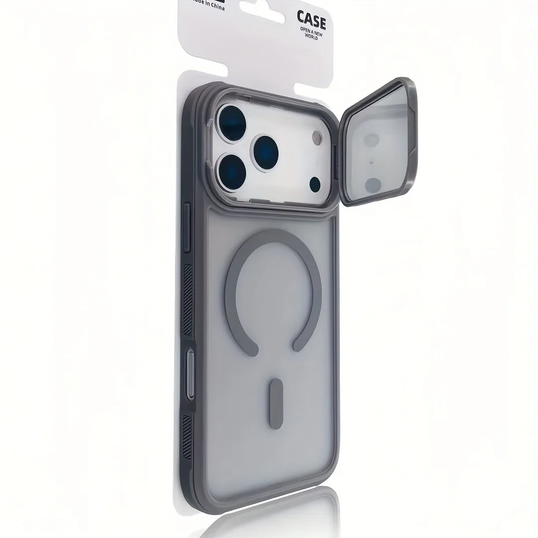 Funda de teléfono magnética con soporte para cámara plegable de lujo para iPhone 17 16 15 14 13 12 Pro Max Air para fundas protectora de lente Magsafe, funda para iphone 17 14 pro max - imagen 5