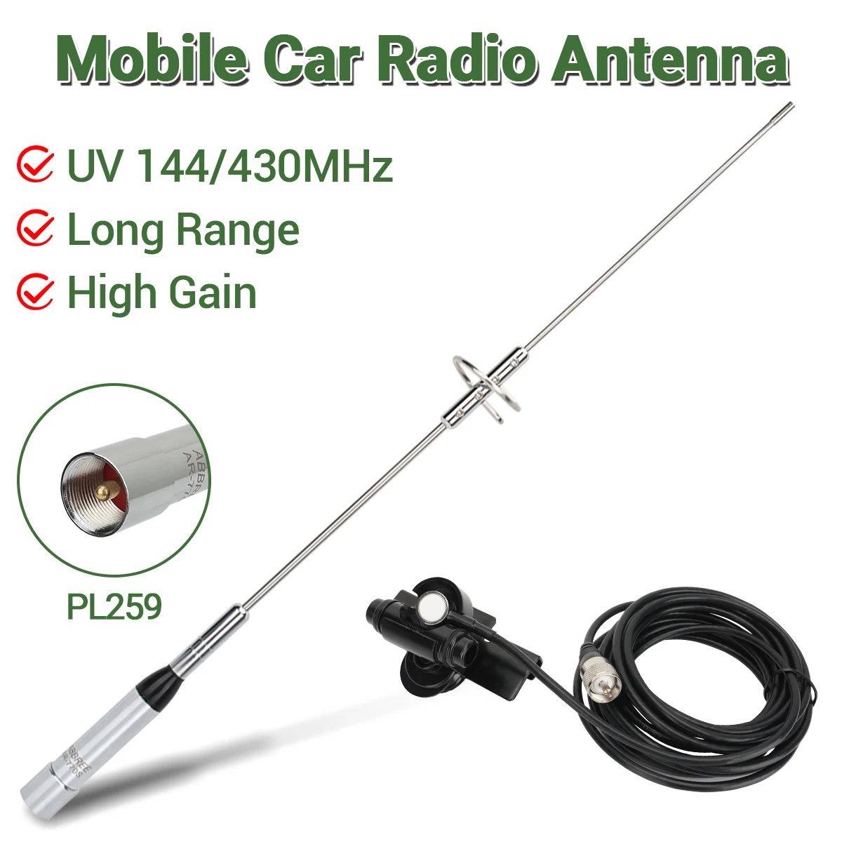 ABBREE AR-770S antena móvil para coche PL259 banda Dual de alta ganancia para TYT Baojie BJ-218 AR-2520 AR-M70 Radio móvil para coche aficionado