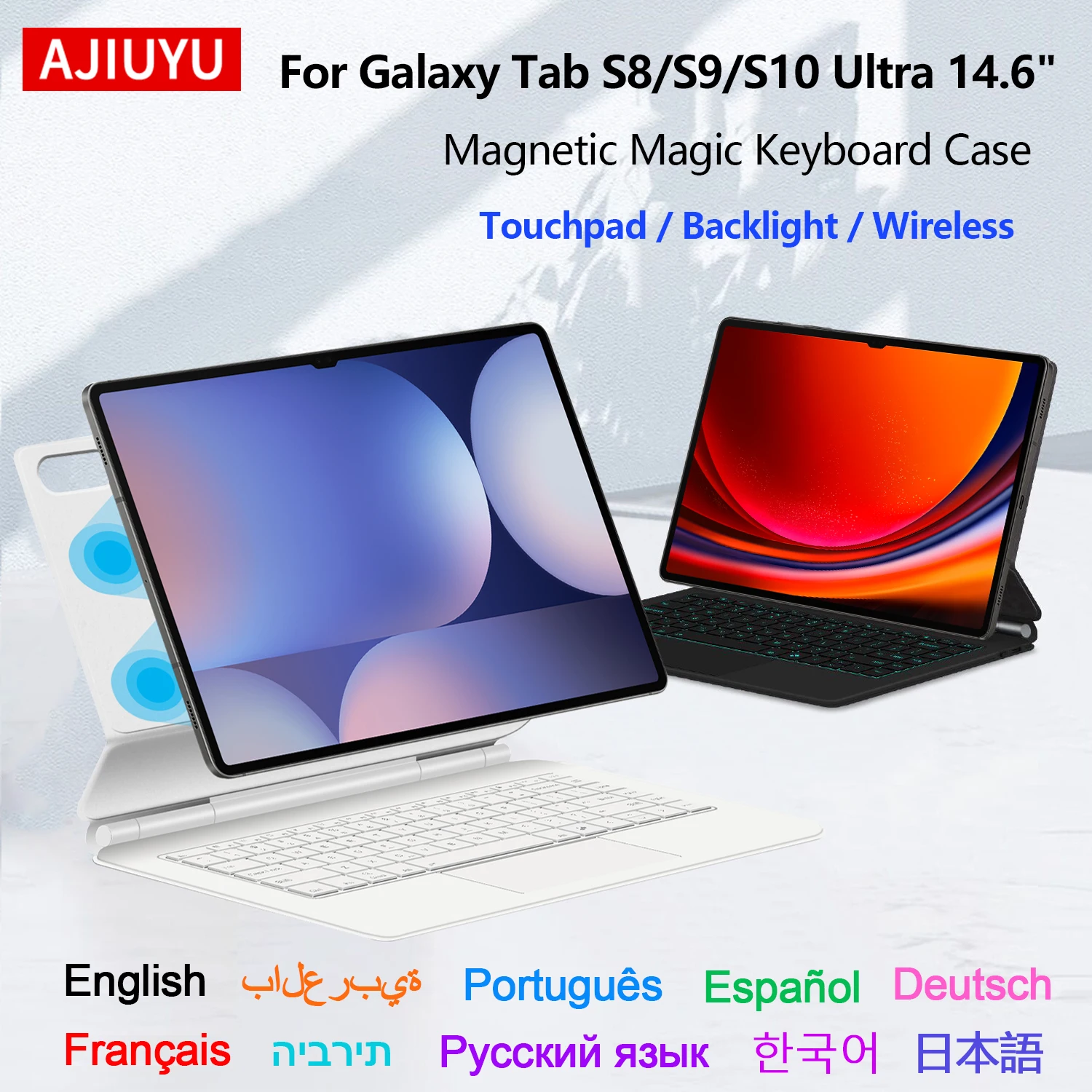 AJIUYU-funda con teclado mágico retroiluminado para Samsung Galaxy Tab S10 Ultra, 14,6 ", S9 Ultra S8 ultra, funda inteligente multitáctil de 14,6 pulgadas