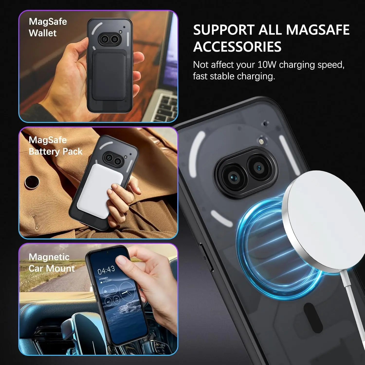 Funda translúcida para Magsafe carga inalámbrica magnética PC dura protección de cámara mate para nada teléfono 2 2A Plus CMF teléfono 1 - imagen 2