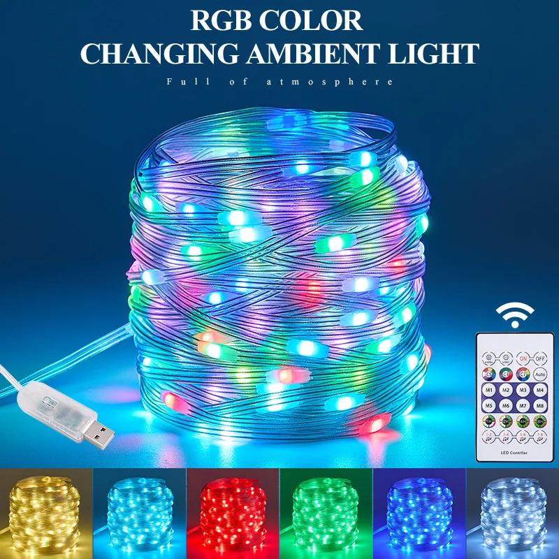 Guirnalda de luces LED USB con Bluetooth, guirnalda RGBIC, lámpara de hadas impermeable para exteriores, interiores, árbol de Navidad, iluminación decorativa para el hogar - imagen 2