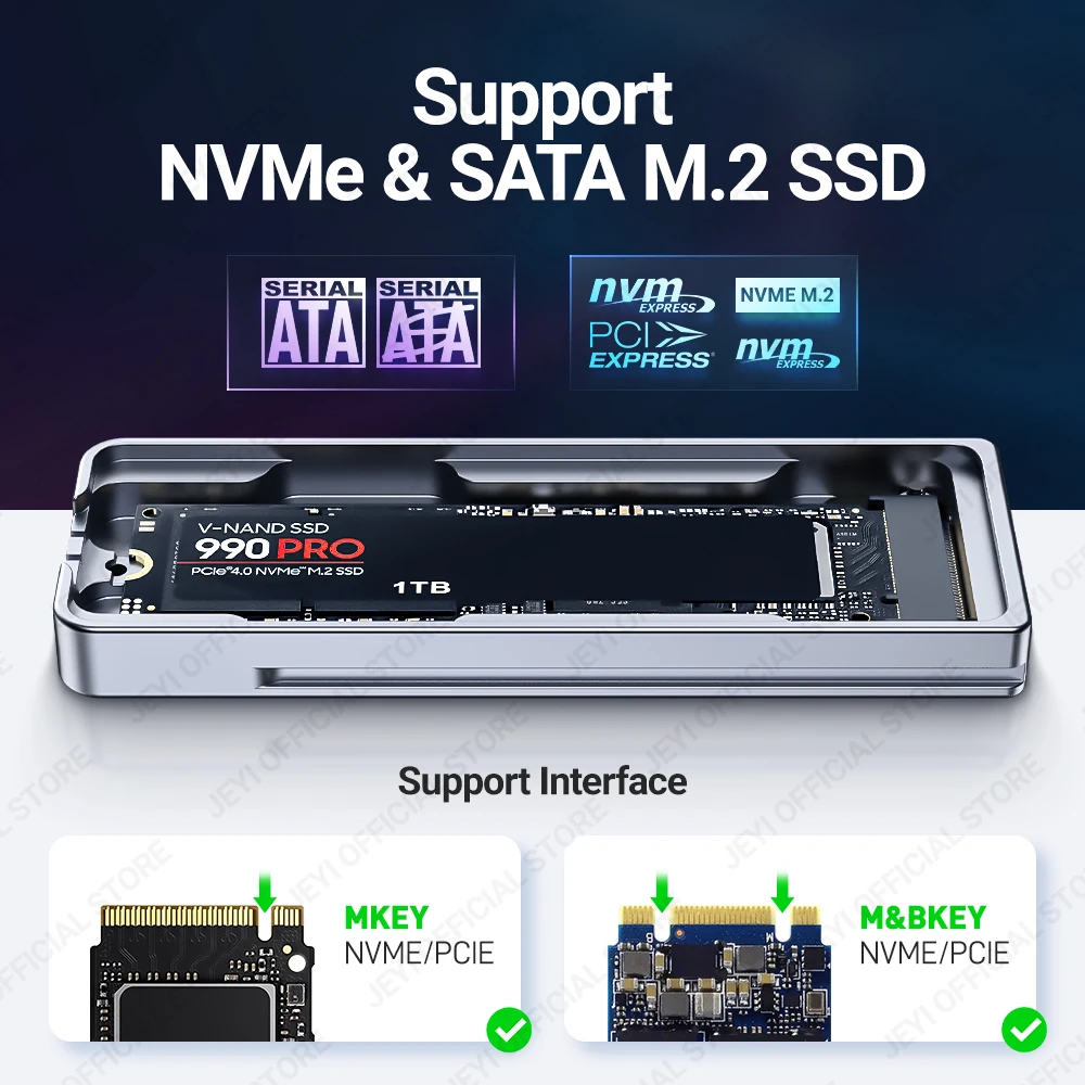 Lector JEYI M.2 SSD, NVMe y SATA a USB-C PCIe SSD estación de acoplamiento USB 3,2 adaptador de disco sólido de 10Gbps con protección de escritura - imagen 3