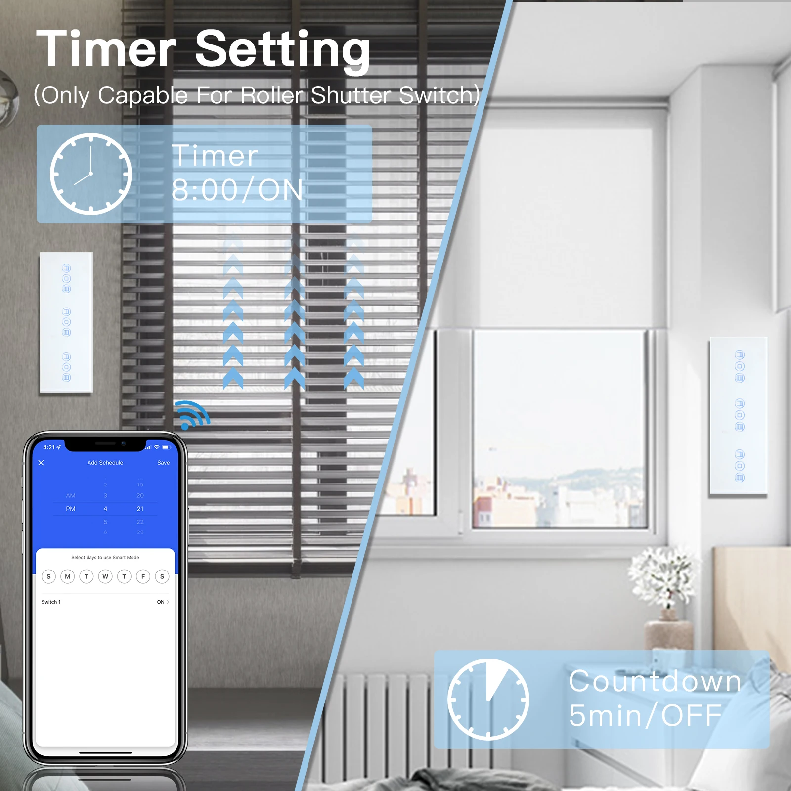 BSEED-interruptor de persiana enrollable Wifi, Triple interruptor ciego inteligente, interruptores táctiles de pared, aplicación Smart Life Tuya Alexa, Control por voz - imagen 5