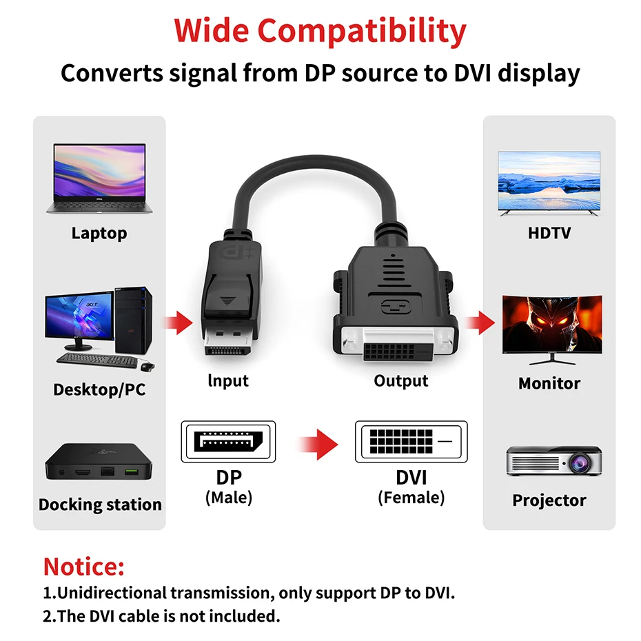 Cable Adaptador DisplayPort a DVI-D 1080P Compatible con Monitores