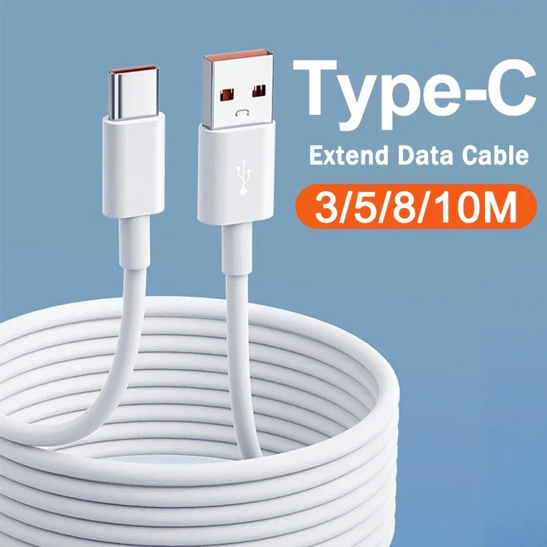 Cable de carga USB tipo C súper largo de 5m/8m/10m, Cable de cargador extendido Extra largo para teléfono móvil Xiaomi Samsung Huawei TypeC - imagen 2