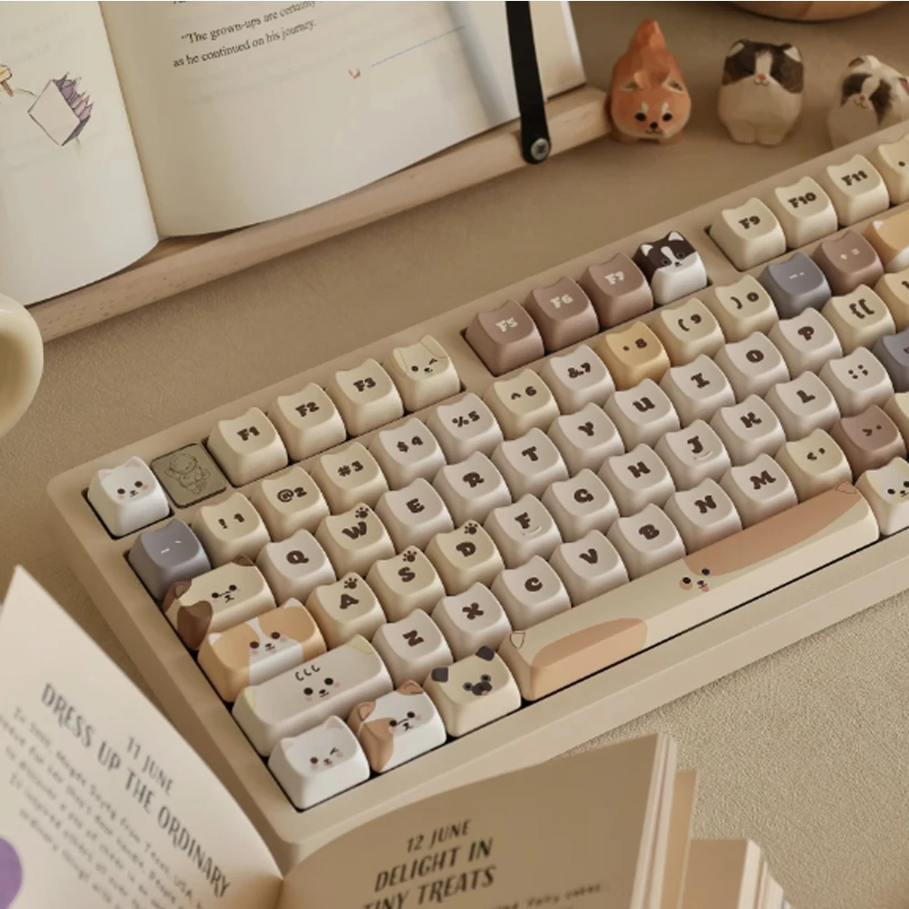 SOULCAT-Juego de teclas con tema de pila de perros, 142 teclas, PBT, sublimación de calor, MAO, teclas personalizadas, interruptor MX, Teclado mecánico para jugadores