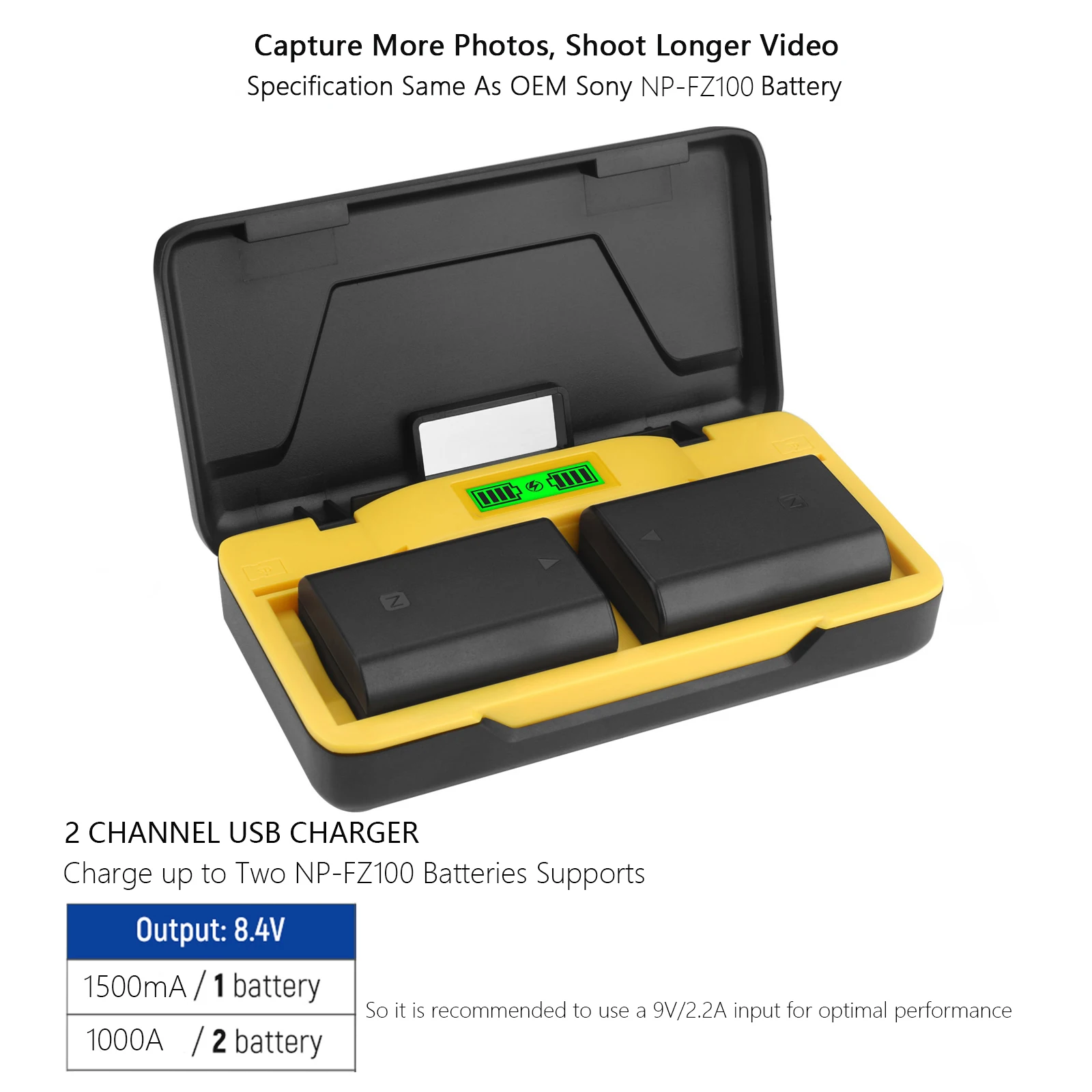 Probty NP-FZ100 Cargador de batería 20W Carga rápida con ranuras para tarjetas SD para Sony A7 III, A7IV, ZV-E1, FX30, FX3, A9, A1, A6600, A6700 - imagen 4